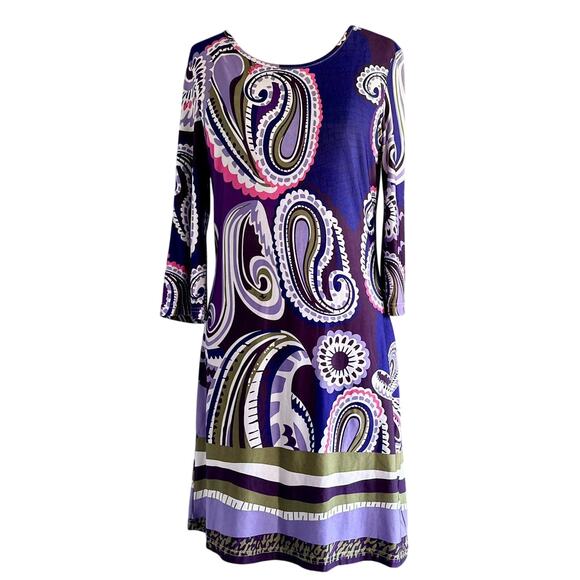 Womens Dress Size Large Purple Paisley Hippy 60s Retro Go Go Dancer Indie Bold - Picture 1 of 6